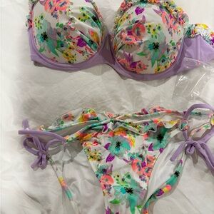 Victoria's Secret Floral Bikini Set in White, Lavender, Turquoise, Pink